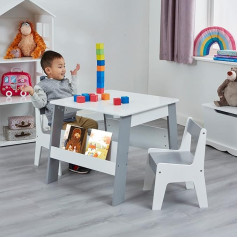 Liberty House Toys Childrens Bookcase Table and Chair White and Grey Wood H510 x W600 x D600mm