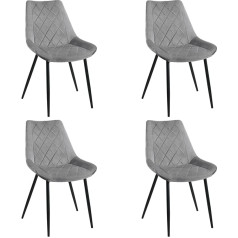 Akord Dining Room Chairs with Velvet, Set of 4, Upholstered Velour Chairs, Quilted Dining Room Chair, Dining Table with Steel Legs, Living Room Armchair, Velvet Chair, Maximum Load 125 kg, Grey