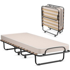 Goplus Single Folding Bed, 80 x 185 cm, Folding Bed for Adults with Memory Foam Mattress 6.5 cm, Orthopaedic, Load 136 kg, Folding Bed for 1 Person for Guests and Othopedic