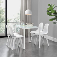 [En.casa] Dining Set for 4 People White Dining Table + 4 Chairs Kitchen Table Dining Room Table with Dining Room Chair