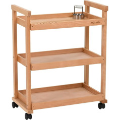 Meeden Art Trolley Storage Organiser, 3-Tier Rollable Studio Trolley with Castors, Multifunctional Storage Rack with Wheels, Trolley for Art Supplies in the Classroom, Made of Solid Beech Wood