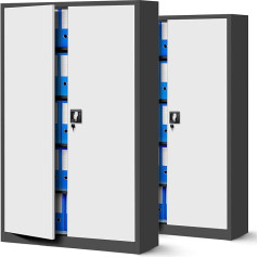 Jan Nowak Set of 2 Filing Cabinets C001II Office Cabinet Metal Cabinet Double Doors Sheet Steel Powder Coating 185 cm x 115 cm x 40 cm (Anthracite/White)