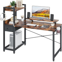 Treetalk Computer Desk, 119 cm, Reversible Work Table with Shelves, Fabric Drawer and CPU Stand, PC Laptop Table with Large Monitor Stand, 2 Headphone Hooks and Cup Holder for Home Office