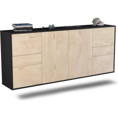 Dekati Beaumont Hanging Sideboard (180 x 77 x 35 cm) Body Anthracite Matt - Front Wood Design Cedar - Push to Open - Smooth Running Rails