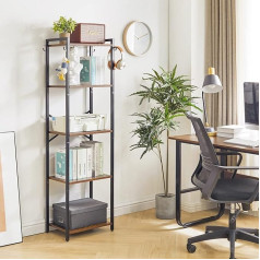 Ymyny Bookcase, 5-Tier Storage Shelf, Plant Shelf, Storage Rack with Steel Frame, for Living Room, Office, Study Room, Hallway, Industrial Style, Rustic Brown HBC005H