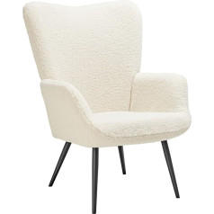 Tectake ® Scandinavian Style Wing Chair, Teddy Chair Hygge, Bouclé Armchair, Living Room, Bedroom, Statement Piece Lounge Chair, Maximum Load 150 kg