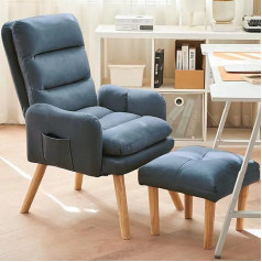 Gnyonat Accent Chair with Ottoman Living Room Chairs Reading Chairs for Bedroom Comfortable Soft Fabric Reading Chair (Blue)
