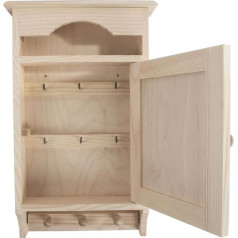 Woodeedoo Wooden Wall Mounted Key Cabinet 6 Hooks and 3 Pegs Unpainted and Unfinished Decorative Pine Wood