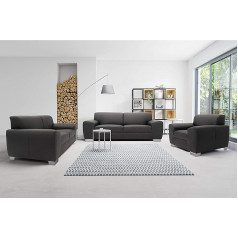 Domo. Collection Ricardo 3-Seater Sofa, Faux Leather, Black, 220 x 89 x 81 cm