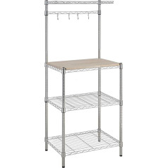 Amazon Basics 3 Kitchen Shelf Bakery Rack with Wooden Table Chrome Wood 24