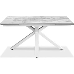 Sololed Extendable Table from 160 cm to 240 cm, Modern Dining Table with Two Extensions, Ceramic Top on Tempered Glass and Metal Legs (White Marble)