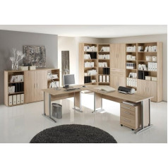 Stella Trading Office Line 3 Pieces Office Furniture Complete Set in Oak Sonoma Look, Consisting of Corner Desk, Rolling Cabinet and Bookcase Shelf