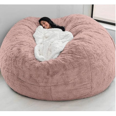 Dtleo Round Soft and Fluffy Faux Fur Bean Bag Lazy Sofa Bed Cover (without Filler) for Gaming Chairs and Garden Chairs Giant Fur Bean Bag, Pink, 5 ft (130 x 60 cm)
