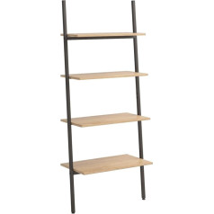 Vidaxl Leaning Shelf with 4 Shelves, Bookcase, Office Shelf, Standing Shelf, Filing Shelf, Ladder Shelf, Wall Shelf, Bookcase, Light Brown, Black, 64 x 34 x 150.5 cm
