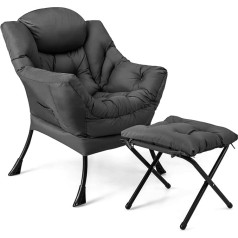 Costway Armchair with Stool, Recliner Chair with Armrests, Side Pocket & Footrest, Lounge Chair, TV Chair, Wing Chair for Living Room, Bedroom, Office (Grey)