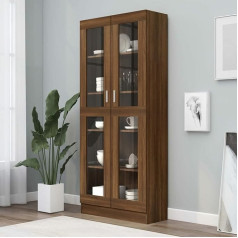 Festnight Display Cabinet Bookcase with Glass Doors Filing Cabinet Glass Door Glass Display Cabinet Standing Display Cabinet Brown Oak 82.5 x 30.5 x 185.5 cm Wood Material
