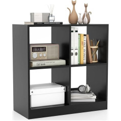 Goplus Bookcase with 4 Cube Compartments, Standing Shelf, Storage Shelf for Children's Room, Living Room, 73 x 33 x 73 cm (Black)