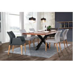 MJC TI-0492 Dining Table Solid Acacia Wood Iron Black 220 x 100 cm with Wane Edge Table