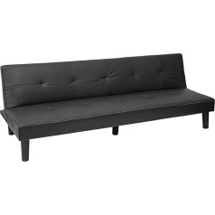 Mendler HWC-G11 3-Seater Sofa Bed Guest Bed Folding Sofa Bed 195 cm Faux Leather Black