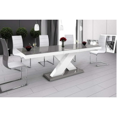 HU Design HE-888 Dining Table High Gloss or Matt Combination / Extendible 160-210 cm (Grey High Gloss / White High Gloss)