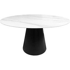 ‎Meubletmoi Meubletmoi Round Dining Table with White Ceramic Top and Black Metal Base - Ashe