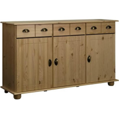 Vidaxl Solid Pine Wood Sideboard with 3 Drawers 3 Doors Chest of Drawers Sideboard Multi-Purpose Cabinet 134 x 39 x 79.5 cm