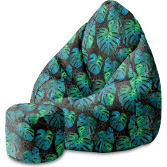 Dreamroots Bean Bag 80 x 80 x 120 cm - Bean Bag with Backrest and Stool and Cover - Seat Cushion Base - Chill Bag - Bubibag Bean Bag - Bean Bag with Filling - Adult Bean Bag with Filling M-Dark Blum1