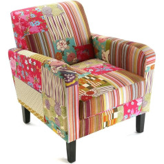 Versa Pink Patchwork Chair for Living Room, Bedroom or Dining Room, Comfortable and Other Armchairs, with Armrests, Measures 71 x 77 x 65 cm (H x L x W), Cotton and Wood, Colour: Pink
