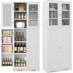 Komfotteu Tall Cabinet Wooden Kitchen Cabinet Bathroom Cabinet with Glass Door & Shelf, Storage Cabinet for Living Room Office Kitchen 60 x 31.5 x 161.5 cm (White)