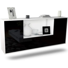 Dekati Sideboard Fort Collins Hanging (180 x 77 x 35 cm) White Matt Body - Front High Gloss Black - Push to Open