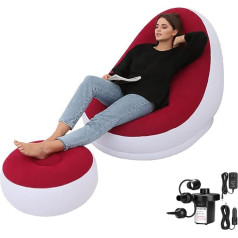 Plko Inflatable Chair with Household Air Pump, Inflatable Lounge Chair for Indoor, Living Room, Bedroom, Reading Room, Office, Balcony, Outdoor, Travel, Camping, Picnic, Neo (Red and White)