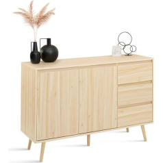 Idmarket - Low Scandinavian Sideboard 120cm Oskar 2 Doors and 3 Drawers Light Wood Pine Effect