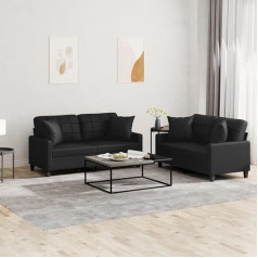 ZEYUAN 2-TLG. Sofagarnitur mit Kissen Schwarz Kunstleder, Sofa Mit Relaxfunktion, Couchgarnitur, Wohnzimmer Sofa, Couch, Sofa Set 3201368