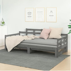 Gecheer Tagesbett Ausziehbar Bettrahmen Schlafzimmerbett Schlafsofa Polstersofa Schlafzimmermöbel Schlafcouch Sofabett Bettcouch Bettsofa Loungesofa 2X(90x200) cm (B x L),Massives Kiefernholz,Grau