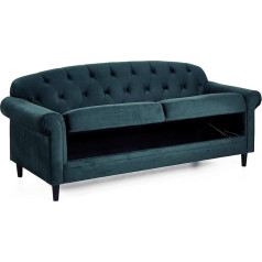 Atlantic Home Collection Carla Sofa with Storage Function, Wave Base Suspension (NOSAG), Velour Cover in Velvet Feel Green