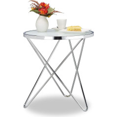 Relaxdays Beistelltisch Glas, Medium, Chrom, Milchglas, Couchtisch, Kaffeetisch, Stahl, HBT: 10 x 86 x 62 cm, silber