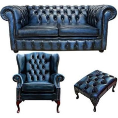 Jvmoebel Chesterfield 469 Couch Upholstery Sofas Classic 2 Seater + Wing Chair + Stool