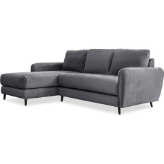 Miuform Corner Sofa with Stool, Bed Box, Sleep Function, Cosy Claire Corner Sofa with Stool, Living Load, Couch, Sofa Bed, Pouf, Living Room, Velvet (Light Grey, Left Aligned)
