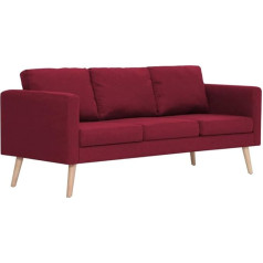Vidaxl Sofa 3-Seater with Back Cushion Seat Cushion Design Upholstered Sofa Lounge Sofa Couch Lounge Fabric Sofa Seat Furniture Living Room Fabric Wooden Frame Wine Red