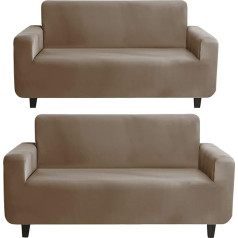 LANSHENG Set of 2 Sofa Covers L Shape, Sofa Throw for Sectional Sofa, 1 Piece Sofa Cover, Elastic Sofa Throws, Stretch Corner Sofa Cover for 1/2/3/4/5/6/7/8 Seater (Khaki, 2 Seater + 3 Seater)