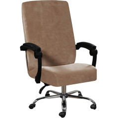 LINFKY Velvet Office Chair Cover Stretch Computer Desk Chair Slipcover Executive Boss Chair Cover Anti-Dust Removable Rotating Protective Cover High Back (Camel)