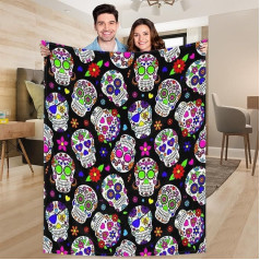 Ririx Sugar Flower Skull Überwurfdecke, Decke, für Bett, Couch, Sofa, Stuhl, Camping und Reisen, leichte Decke, groß (203 x 152 cm)
