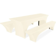 Pesonlook 1 Set Beer Table Cover, Beige Stretch Cover for Beer Table and Bench Set for 70cm Table Width, Beer Bench Cover 220x70x70cm for Banquet Outdoor Furniture Slipcovers