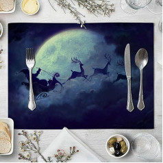 Knsam Santa Mood Christmas Place Mats Set of 4 Table Coasters Cotton Linen Tear-Resistant Heat Resistant Place Mats Blue White for Kitchen and Restaurant, 32 x 42 cm
