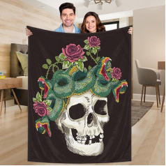 Ririx Überwurfdecke mit Totenkopf und Schlange, für Bett, Couch, Sofa, Stuhl, Camping und Reisen, leichte Decke, Größe L (203,4 x 152,4 cm)