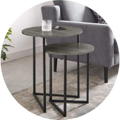 Set mit 2 Satztischen – Runde MDF-Platten im Vintage-Stil/dreieckiger Metallrahmen, für Wohnzimmerbalkon 40 x 48,4 cm, 50 x 60,7 cm