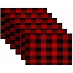 Tbouobt Stoff-Tischsets, waschbare Tischsets für Esstisch, 6er-Set,Rot Schwarz Gitter Plaid Gitter Check Retro