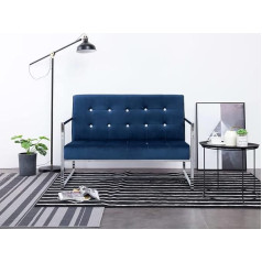 Zeyuan 2 Seater Sofa with Armrests, Couch for Living Room, for Apartments, Couch with Sleep Function, Lounge Sofa, Sofas & Couches, Relaxing Sofa, Blue Chrome and Velvet