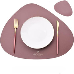 Blemo Faux Leather Placemats and Coasters, Set of 4, Washable Round Table Mat, Waterproof Coffee Mats, Heat Resistant Placemats (Color : Taupe, Size : 4 Sets)