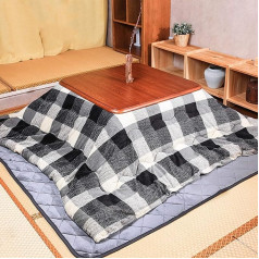 WBJLG Heiztisch Tatami Japanischer Kotatsu-Tisch, Tatami-Futon-Couchtisch-Set, quadratische große Tische aus massivem Holz, mit grau Karierter Decke, Heizung und Decke